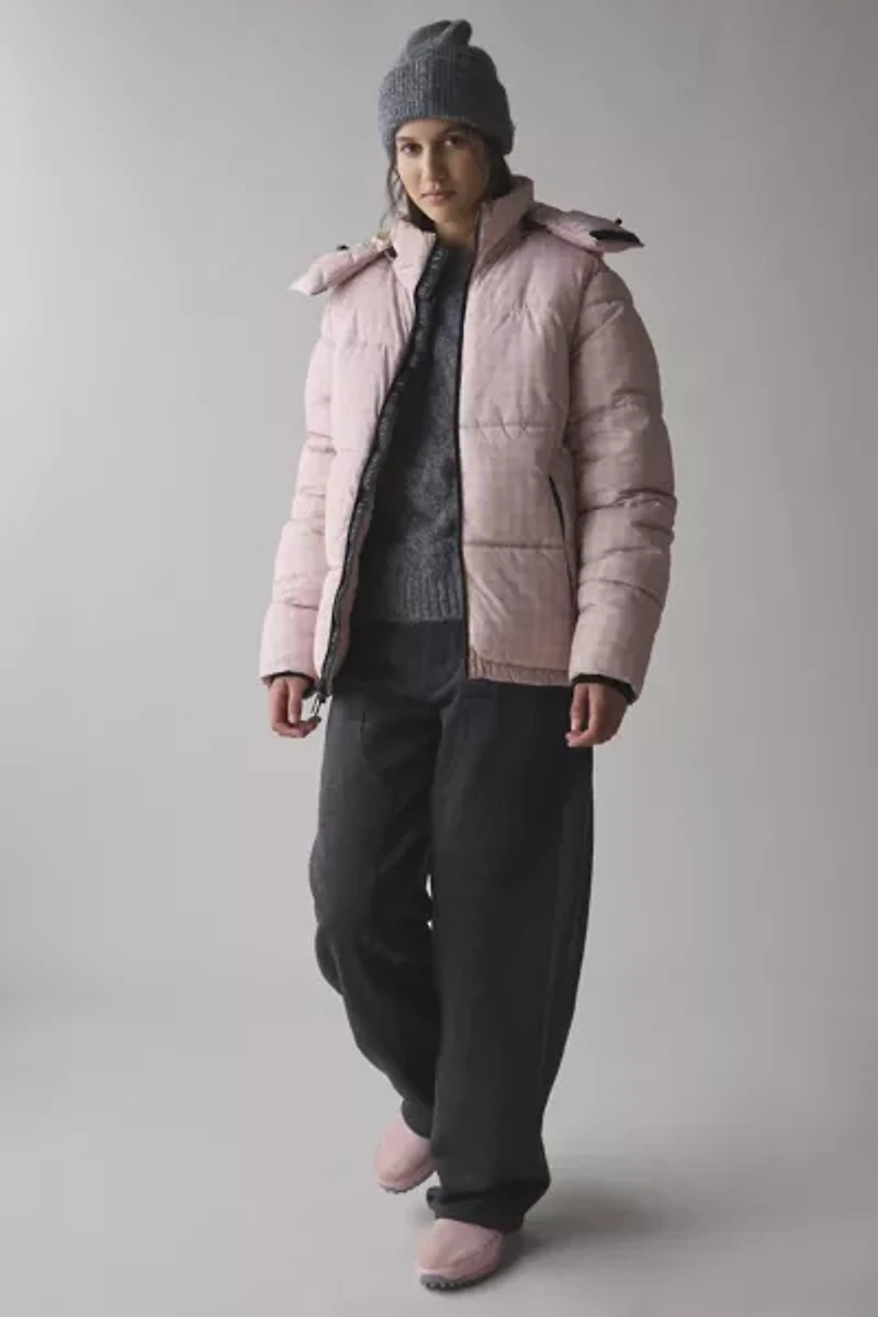 The Very Warm Pink Gingham Check Hooded Puffer Coat