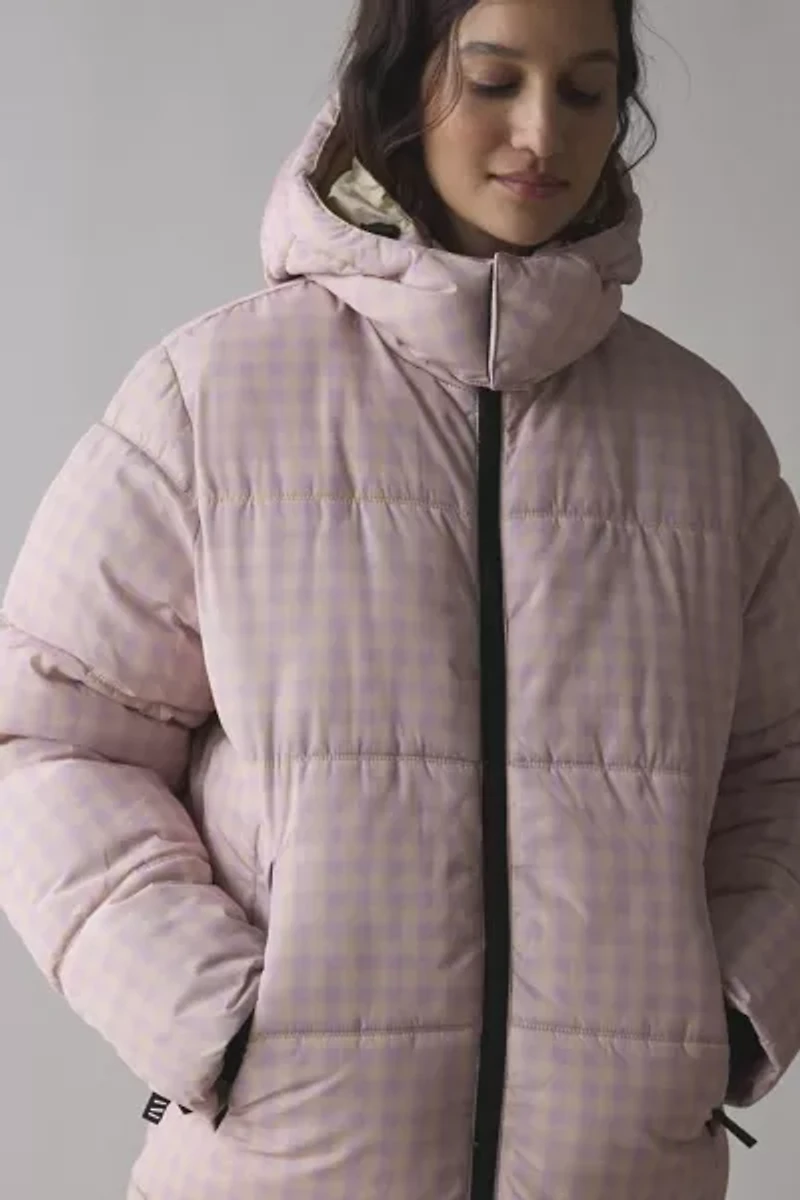 The Very Warm Pink Gingham Check Hooded Puffer Coat