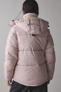 The Very Warm Pink Gingham Check Hooded Puffer Coat