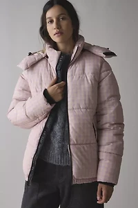 The Very Warm Pink Gingham Check Hooded Puffer Coat