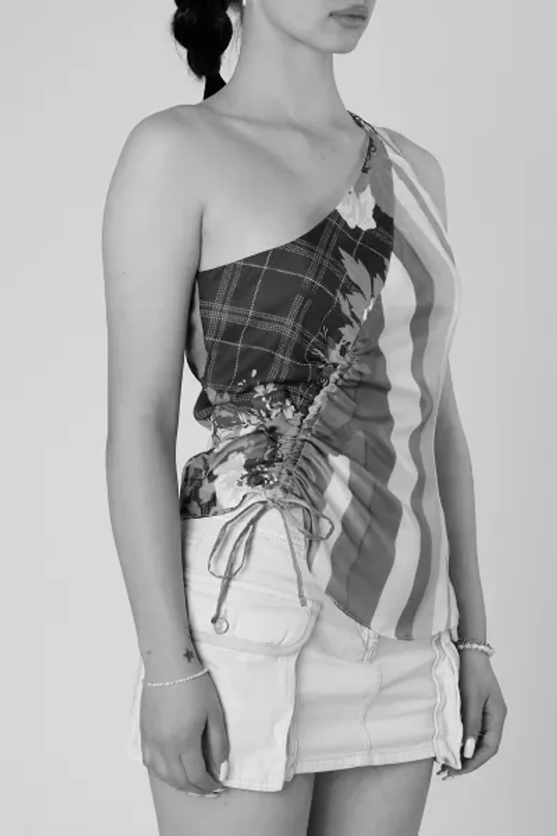 Rework Silk Scarf Ruche Tank