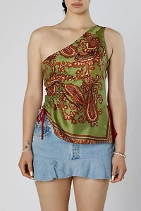 Rework Silk Scarf Ruche Tank