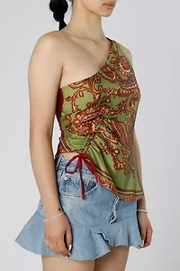 Rework Silk Scarf Ruche Tank