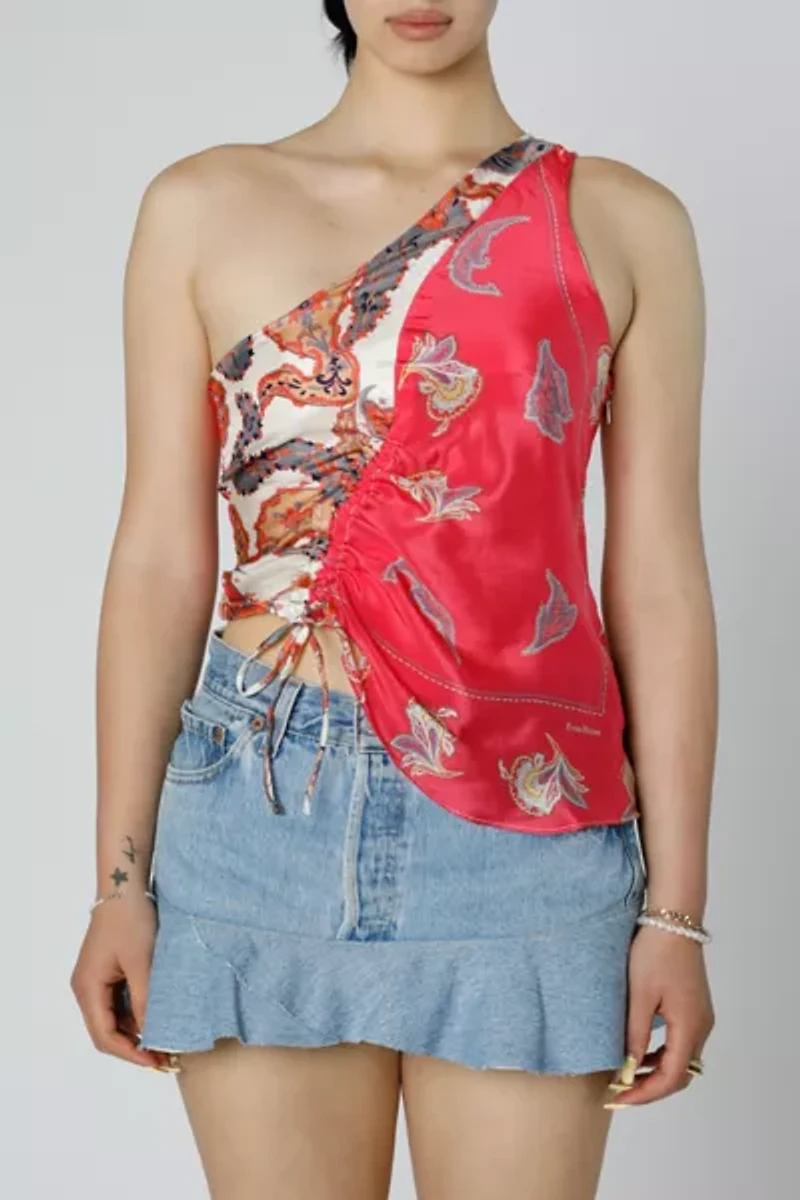 Rework Silk Scarf Ruche Tank