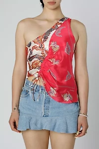 Rework Silk Scarf Ruche Tank