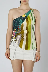 Rework Silk Scarf Ruche Tank