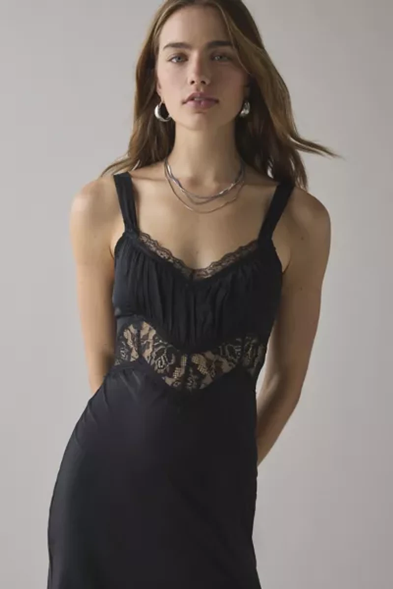 Kimchi Blue Liz Lace Trim Satin Slip Midi Dress