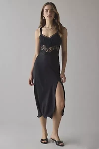 Kimchi Blue Liz Lace Trim Satin Slip Midi Dress