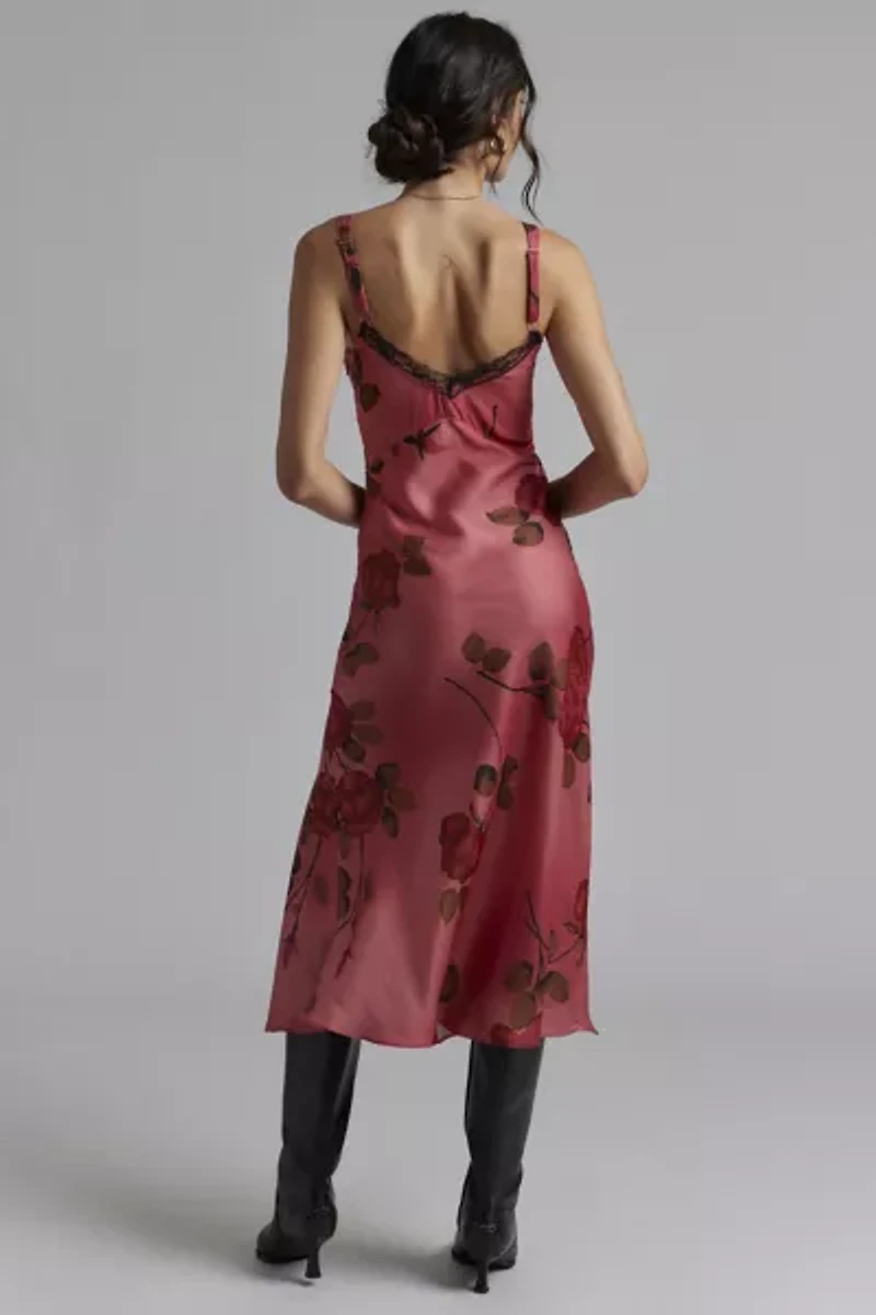 Kimchi Blue Liz Lace Trim Satin Slip Midi Dress