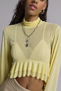 AFRM Pru Sheer Mesh Ruffle Turtleneck Top