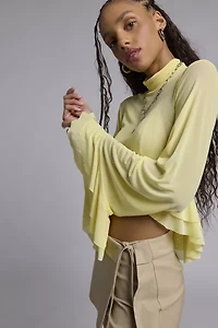 AFRM Pru Sheer Mesh Ruffle Turtleneck Top