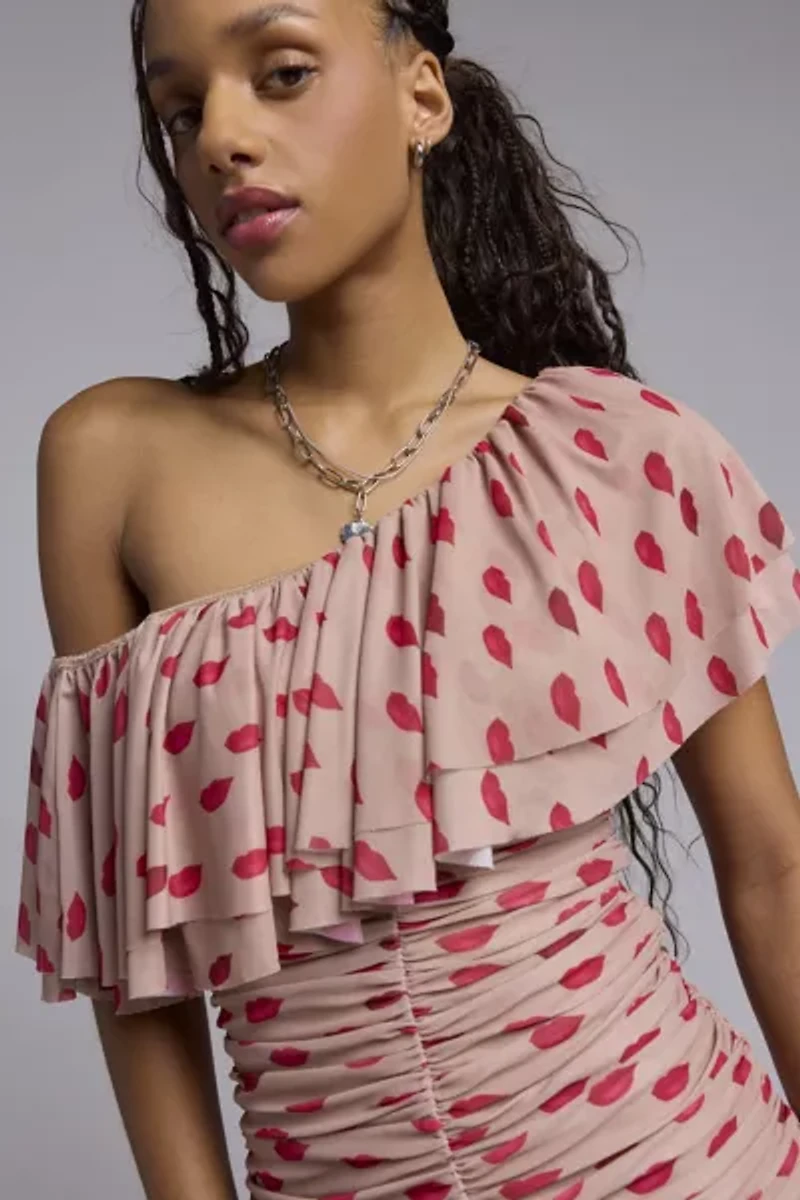 AFRM Vivian Almond Kiss One Shoulder Ruched Mini Dress