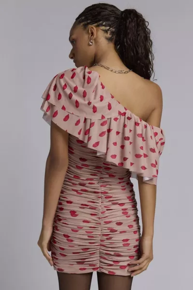 AFRM Vivian Almond Kiss One Shoulder Ruched Mini Dress