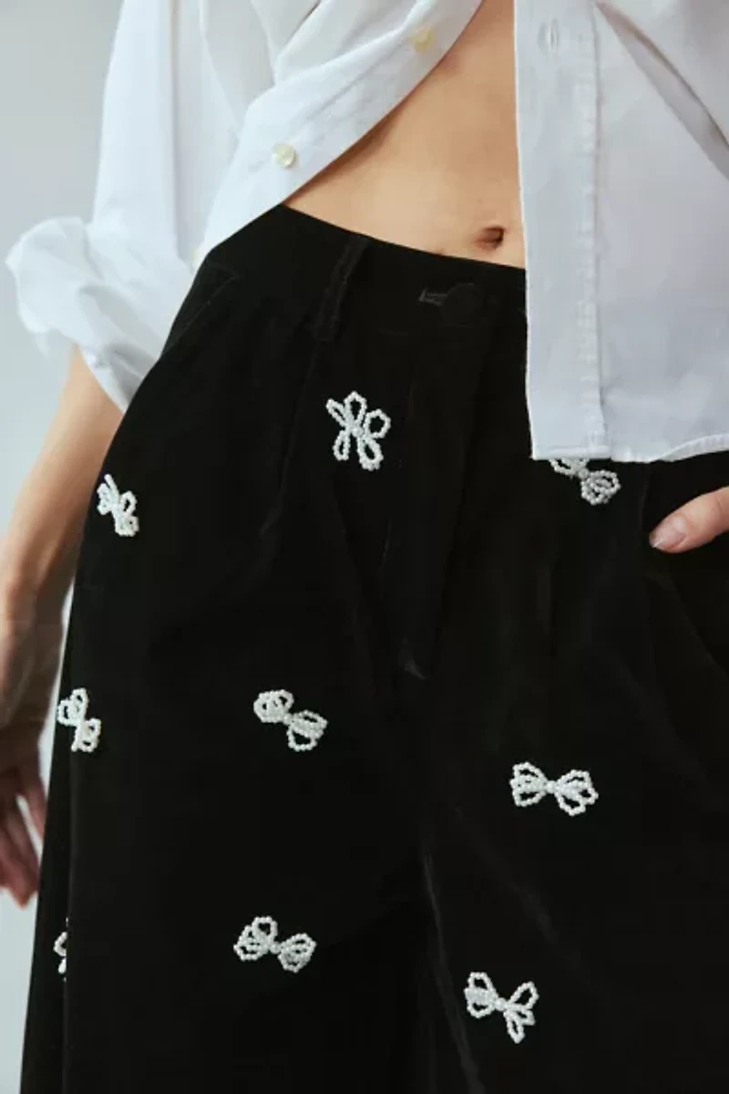 Sister Jane Dream Invitation Velvet Bow Trousers