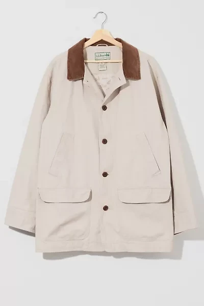 Vintage 1990s L.L. Bean Cream Canvas Chore Jacket Corduroy Colar