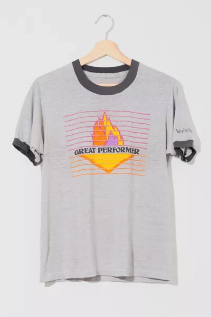 Vintage 1980s Distressed Sheer Flame Graphic Ringer T-Shirt