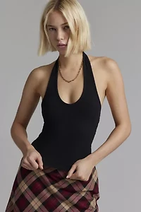 BDG Joanna Ribbed Knit Halter Cropped Top
