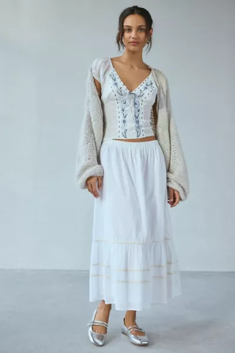 Kimchi Blue Nova Embroidered Smocked Crop Top
