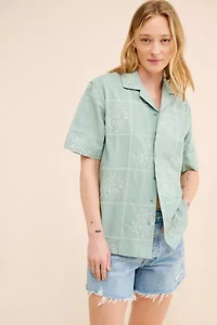 BDG Men's Floral Windowpane Embroidered Shirt
