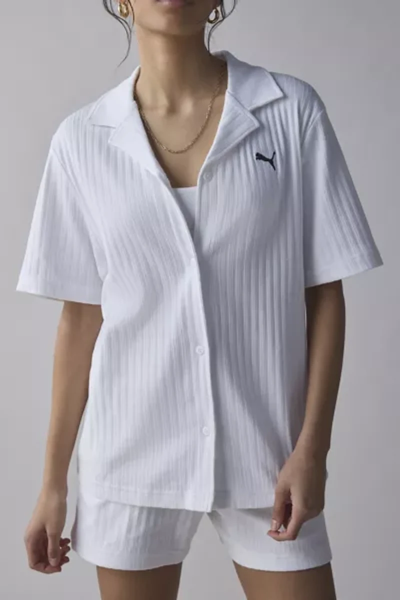 Puma Essential Pointelle Knit Button-Down Shirt