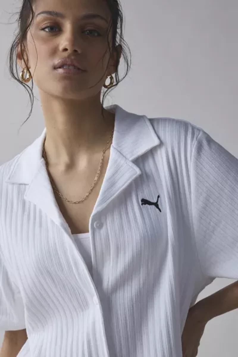 Puma Essential Pointelle Knit Button-Down Shirt