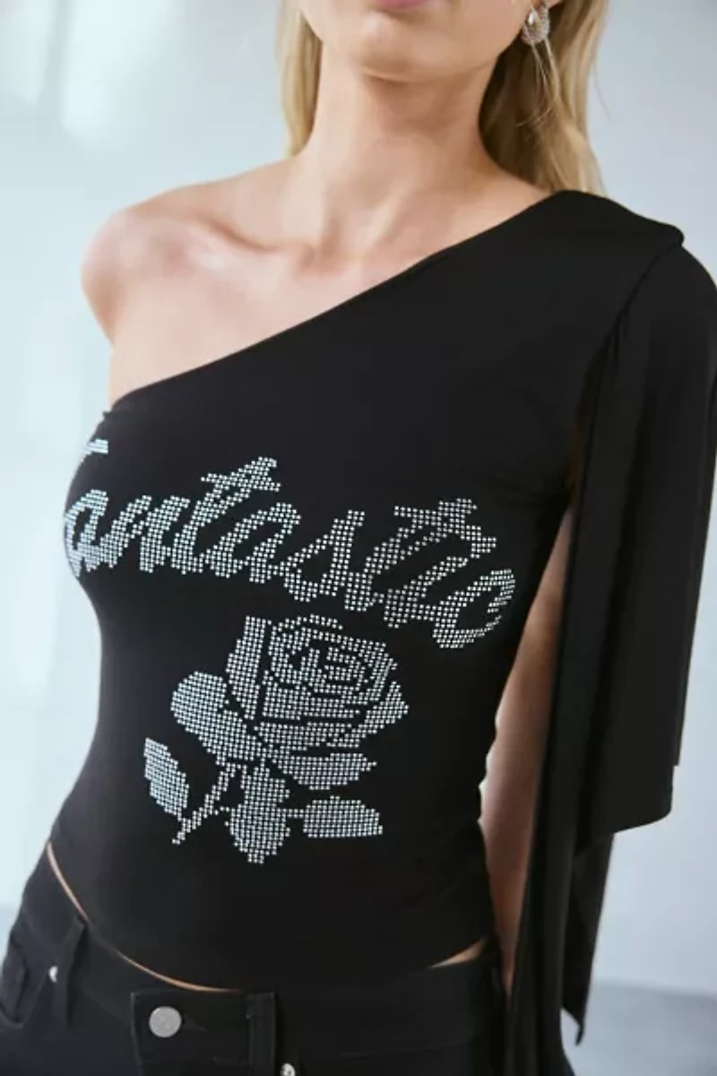 Fantastic Baby Asymmetric One-Shoulder Embellished Graphic Top