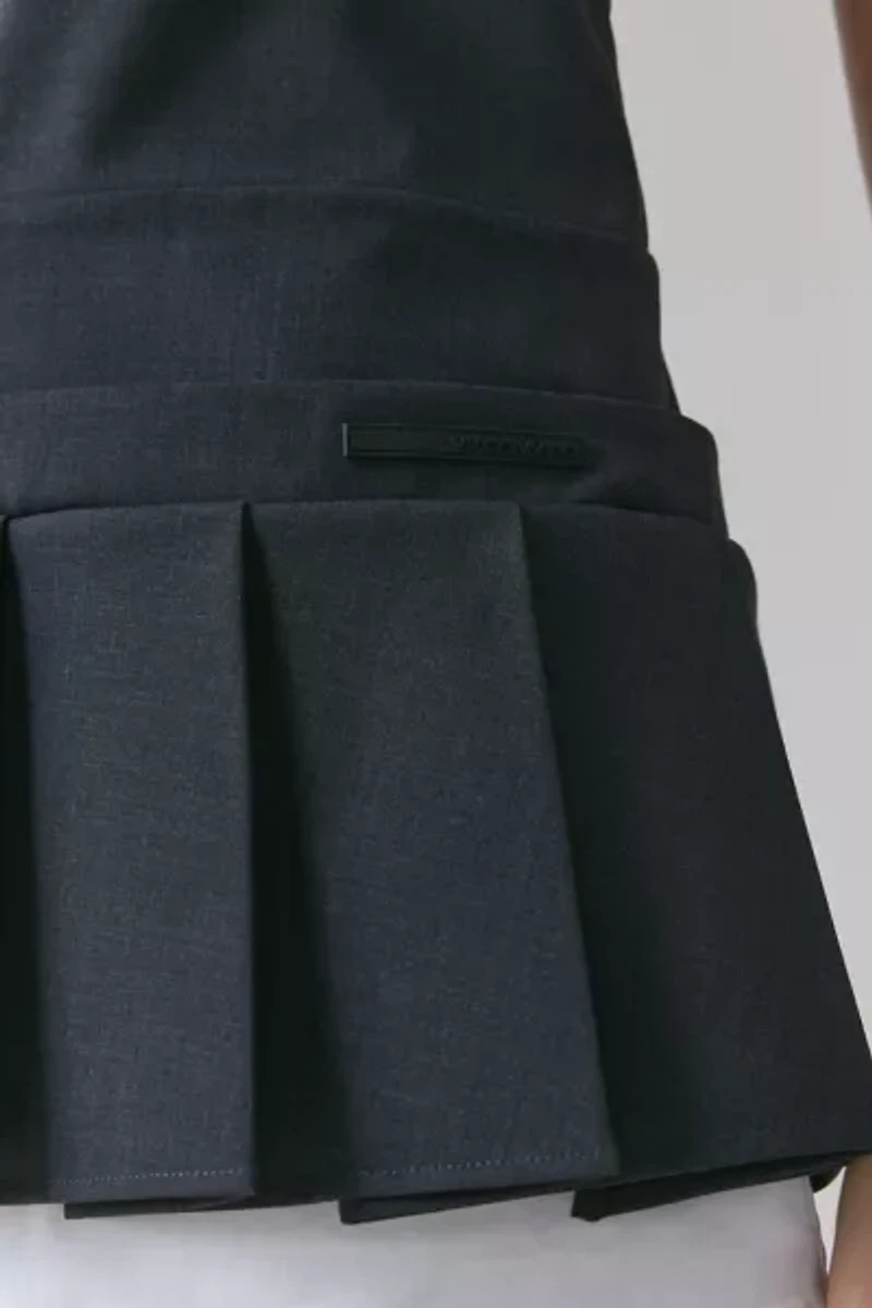 WMWM Grey Pleated Sporty Open-Back Micro Mini Dress