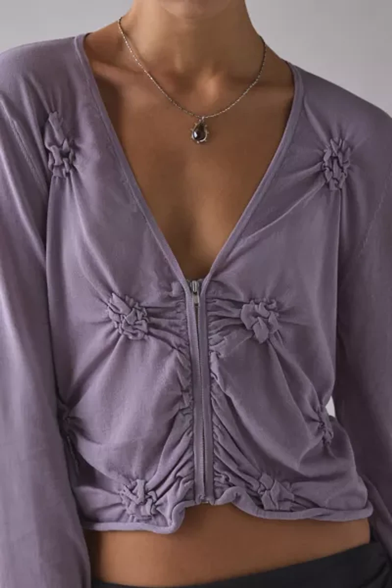 WMWM Cotton Bubble Detail Zip-Front Knit Top