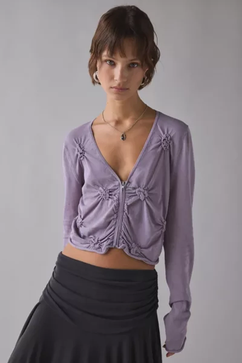 WMWM Cotton Bubble Detail Zip-Front Knit Top