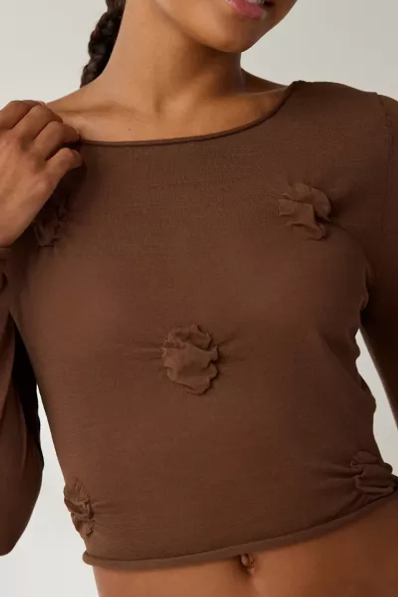 WMWM Cotton Bubble Detail Open-Back Long Sleeve Top