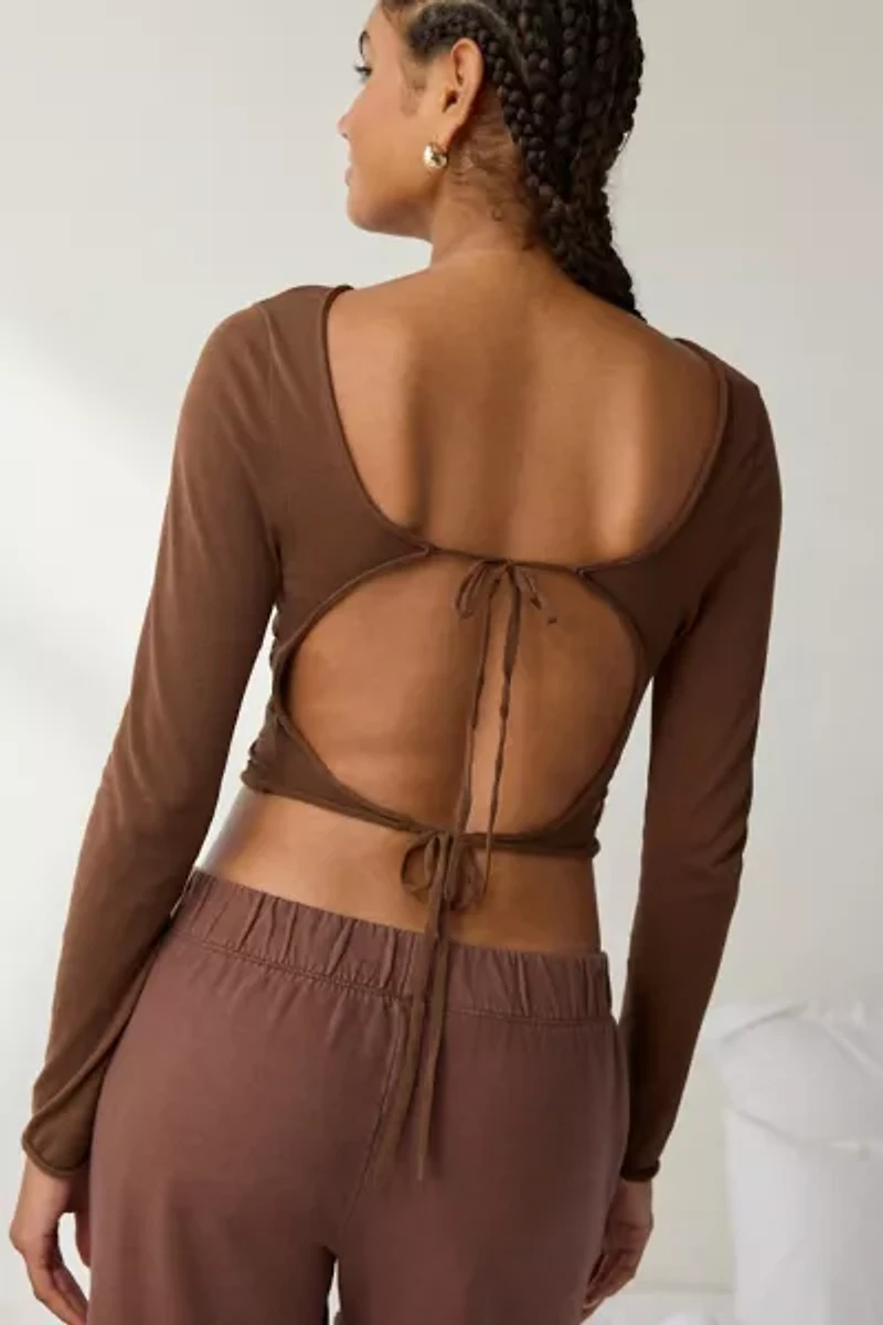 WMWM Cotton Bubble Detail Open-Back Long Sleeve Top