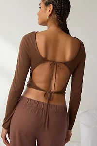 WMWM Cotton Bubble Detail Open-Back Long Sleeve Top