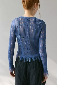 WMWM Cotton Lace Sheer Knit Flyaway Cardigan