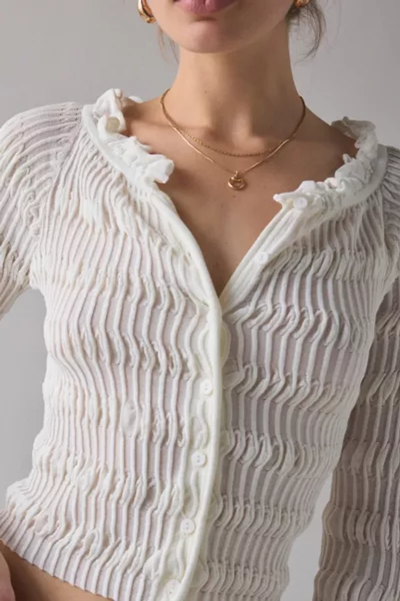 WMWM Ruffle Trim Ribbed Knit Cardigan