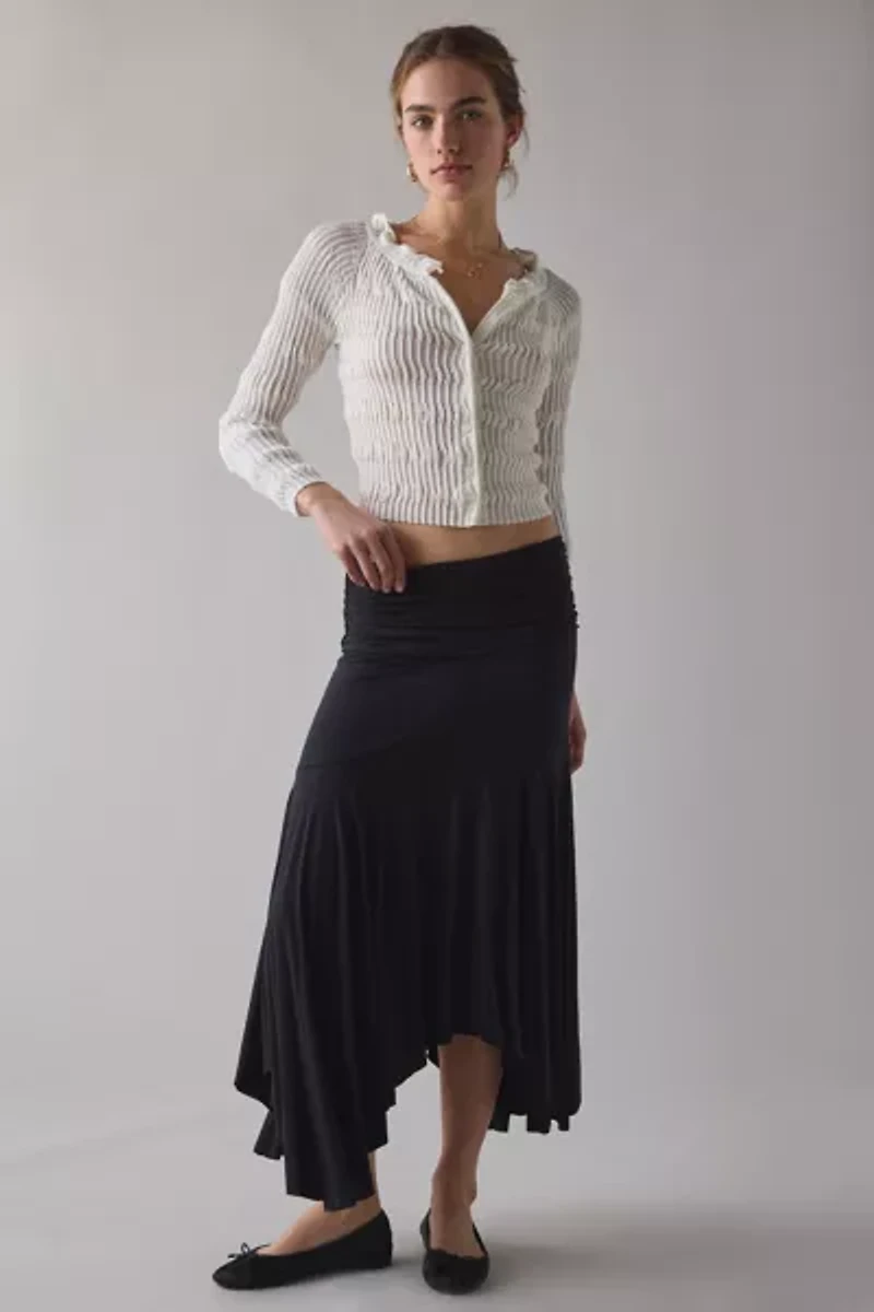 WMWM Ruffle Trim Ribbed Knit Cardigan