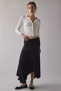 WMWM Ruffle Trim Ribbed Knit Cardigan