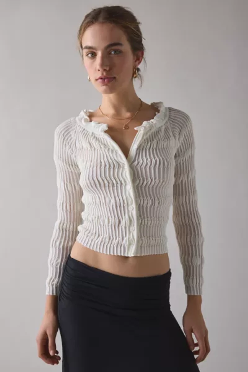 WMWM Ruffle Trim Ribbed Knit Cardigan