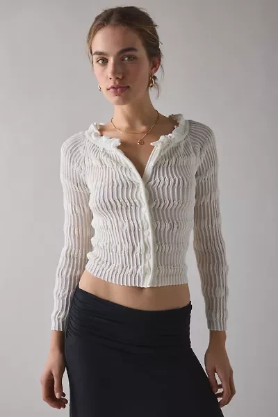 WMWM Ruffle Trim Ribbed Knit Cardigan