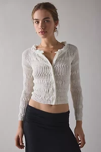 WMWM Ruffle Trim Ribbed Knit Cardigan
