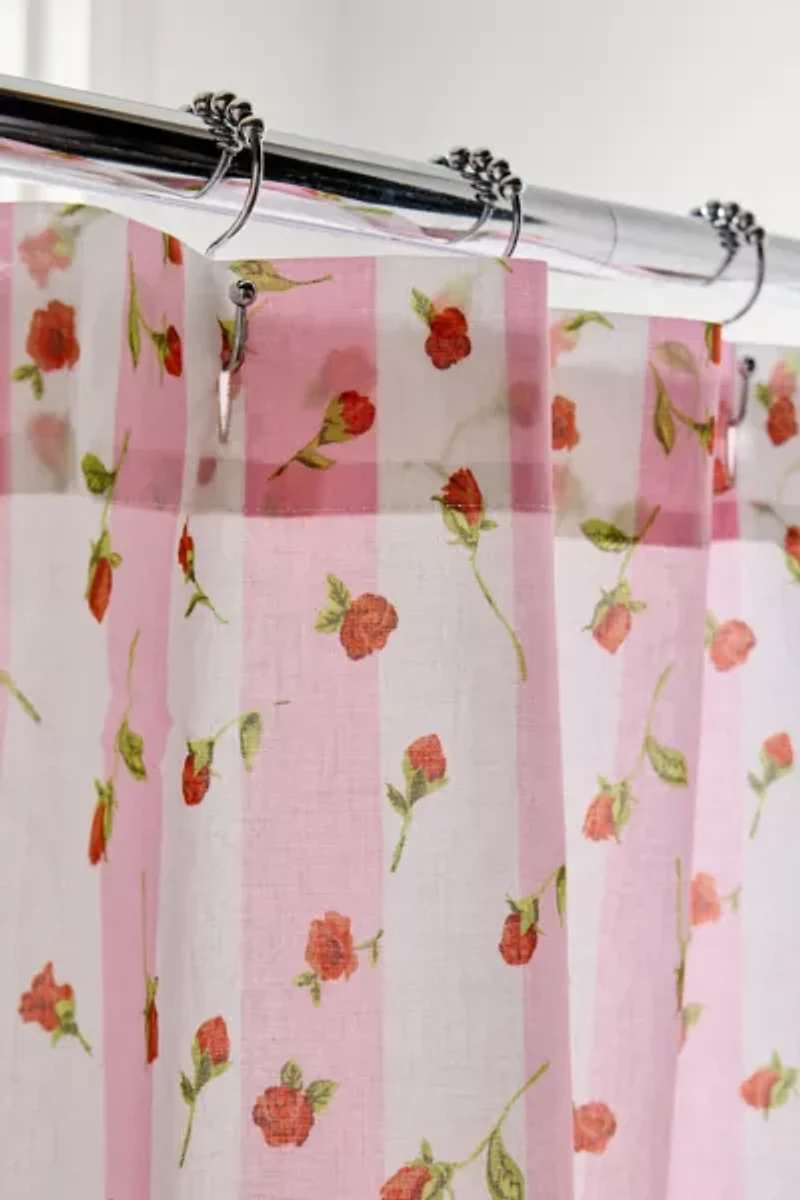 Striped Rose Printed Shower Curtain