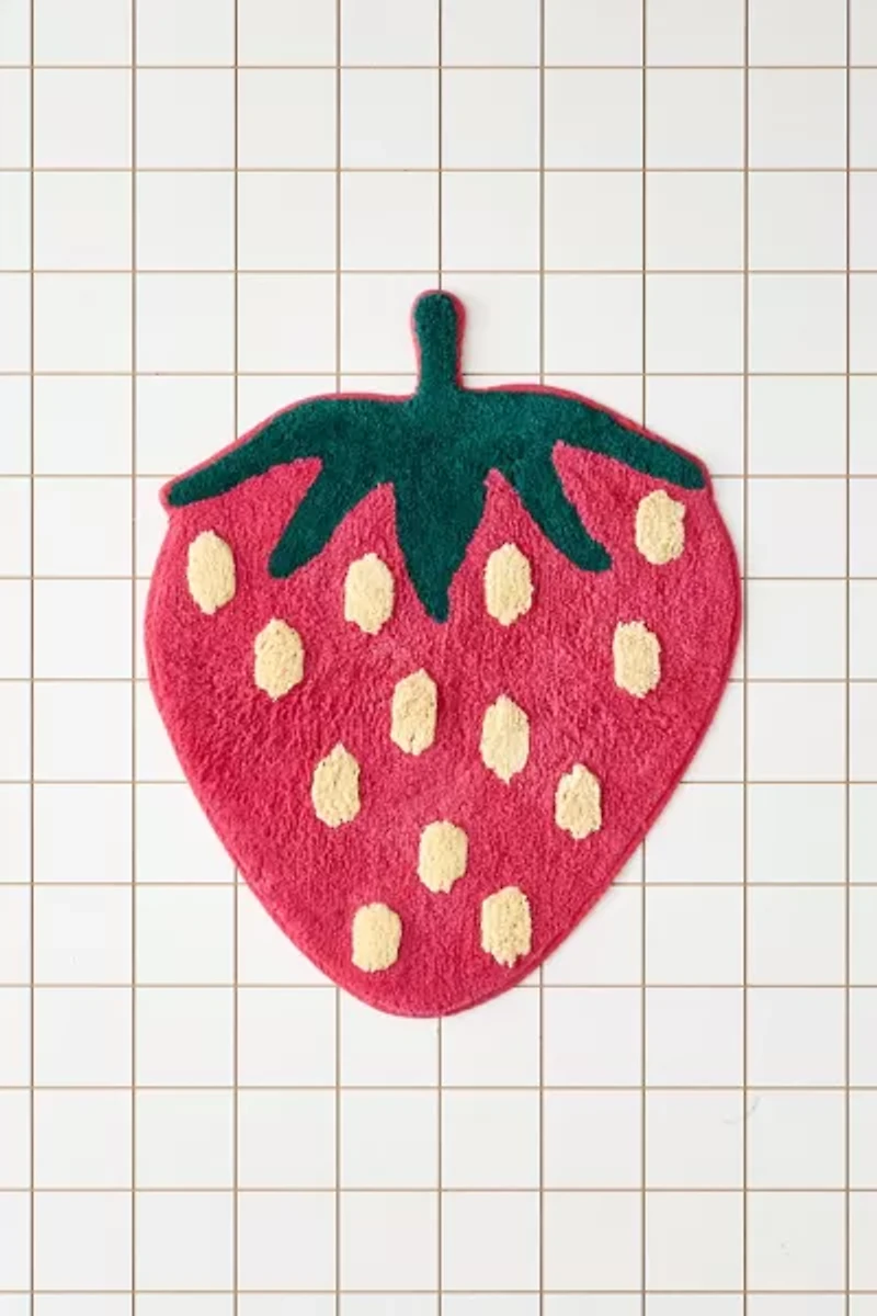 Strawberry Shape Plush Tufted Bath Mat