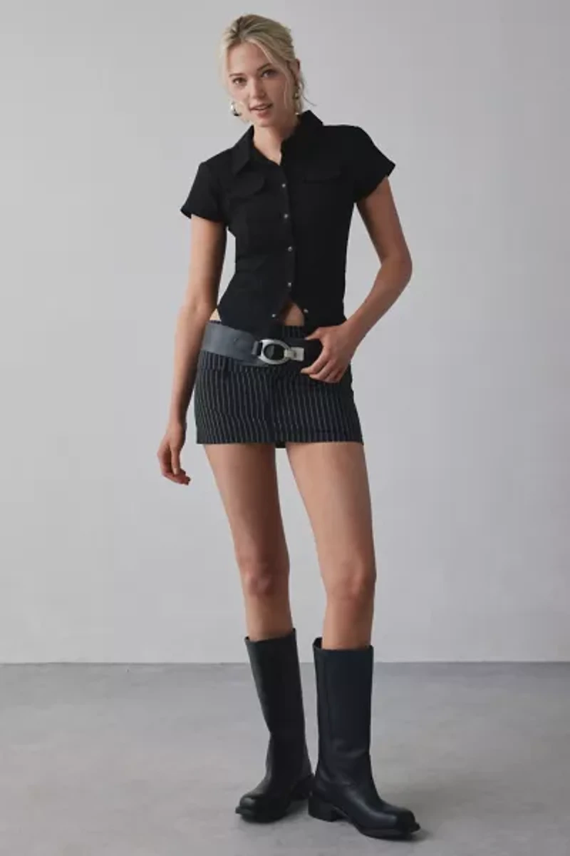 Silence + Noise Polly Slim Short Sleeve Snap-Button Shirt