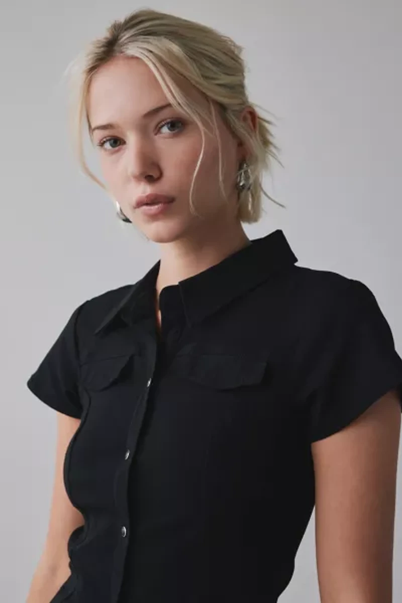 Silence + Noise Polly Slim Short Sleeve Snap-Button Shirt