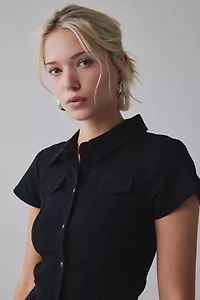 Silence + Noise Polly Slim Short Sleeve Snap-Button Shirt