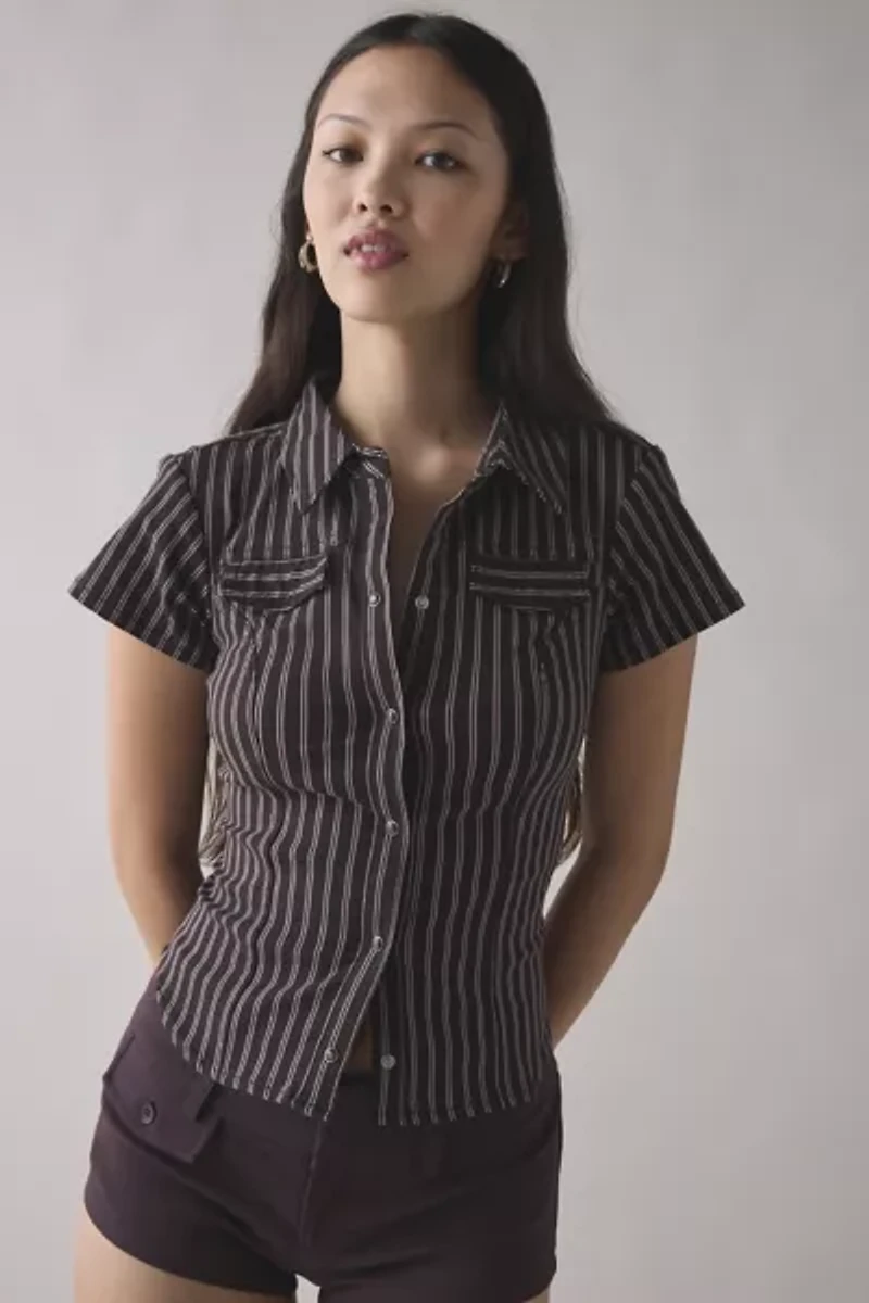 Silence + Noise Polly Slim Short Sleeve Snap-Button Shirt