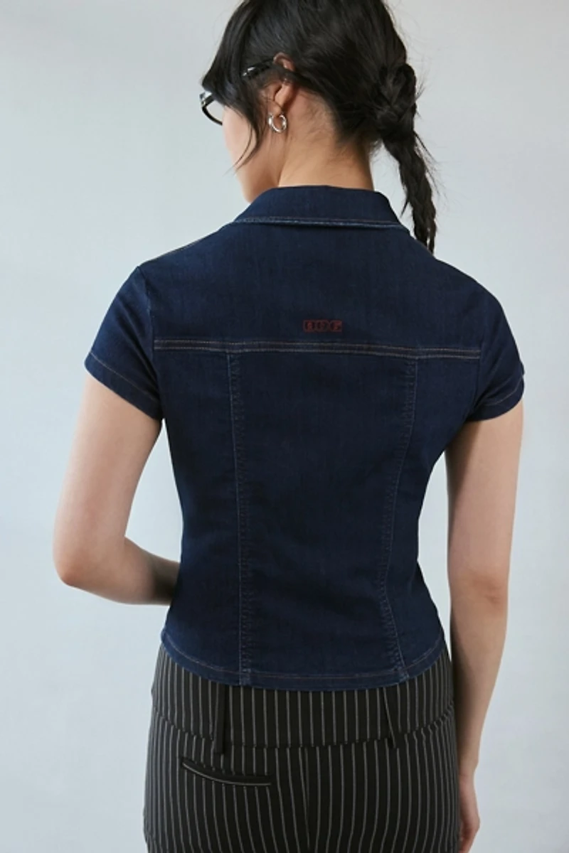 BDG Polly Slim Denim Short Sleeve Snap-Button Shirt
