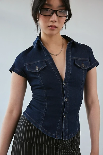 BDG Polly Slim Denim Short Sleeve Snap-Button Shirt