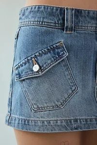 Abrand 99 Liv Low-Rise Flap Pocket Denim Micro Mini Skirt