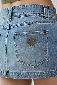 Abrand 99 Liv Low-Rise Flap Pocket Denim Micro Mini Skirt