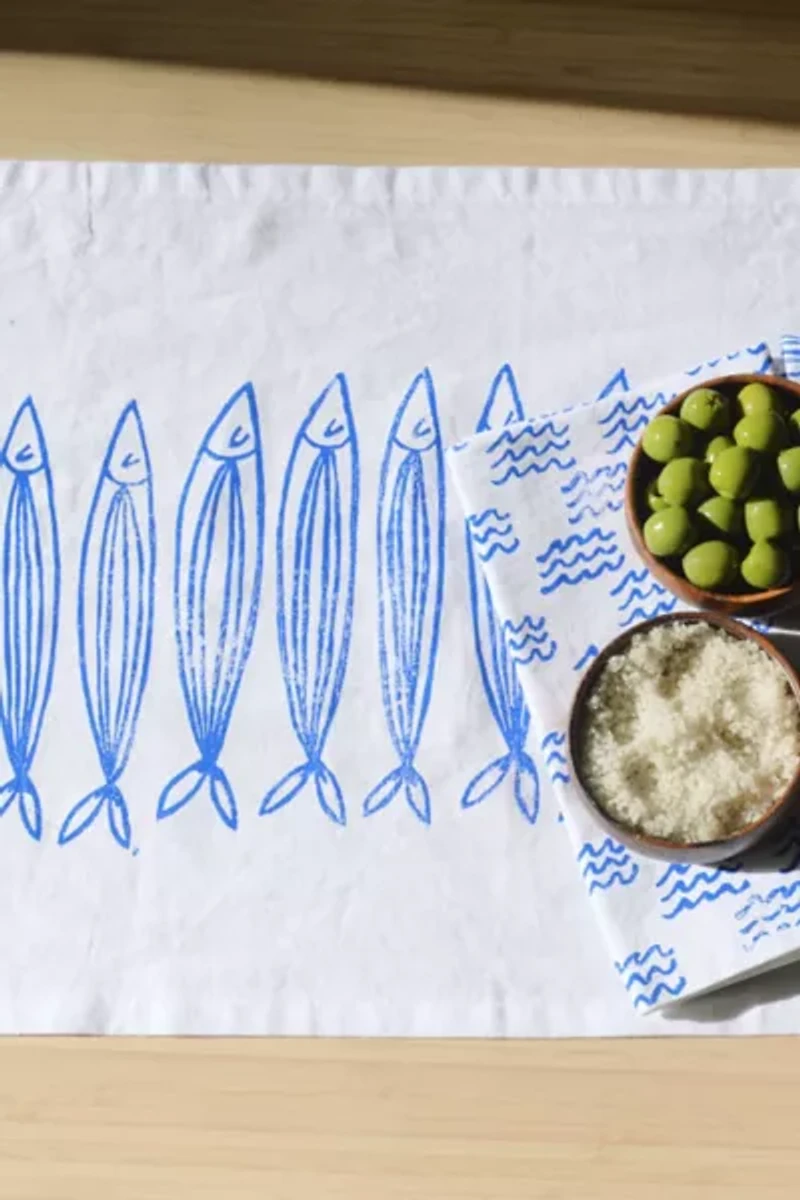 Julie Peach Block Printed Sardines Table Runner